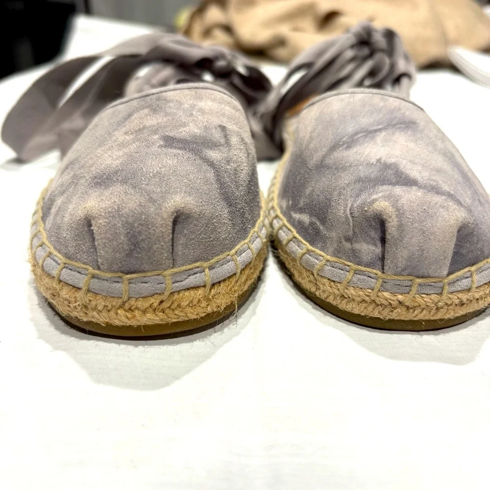 TOMS Bella Gray Suede Espadrille size W8.5 ankle ties
